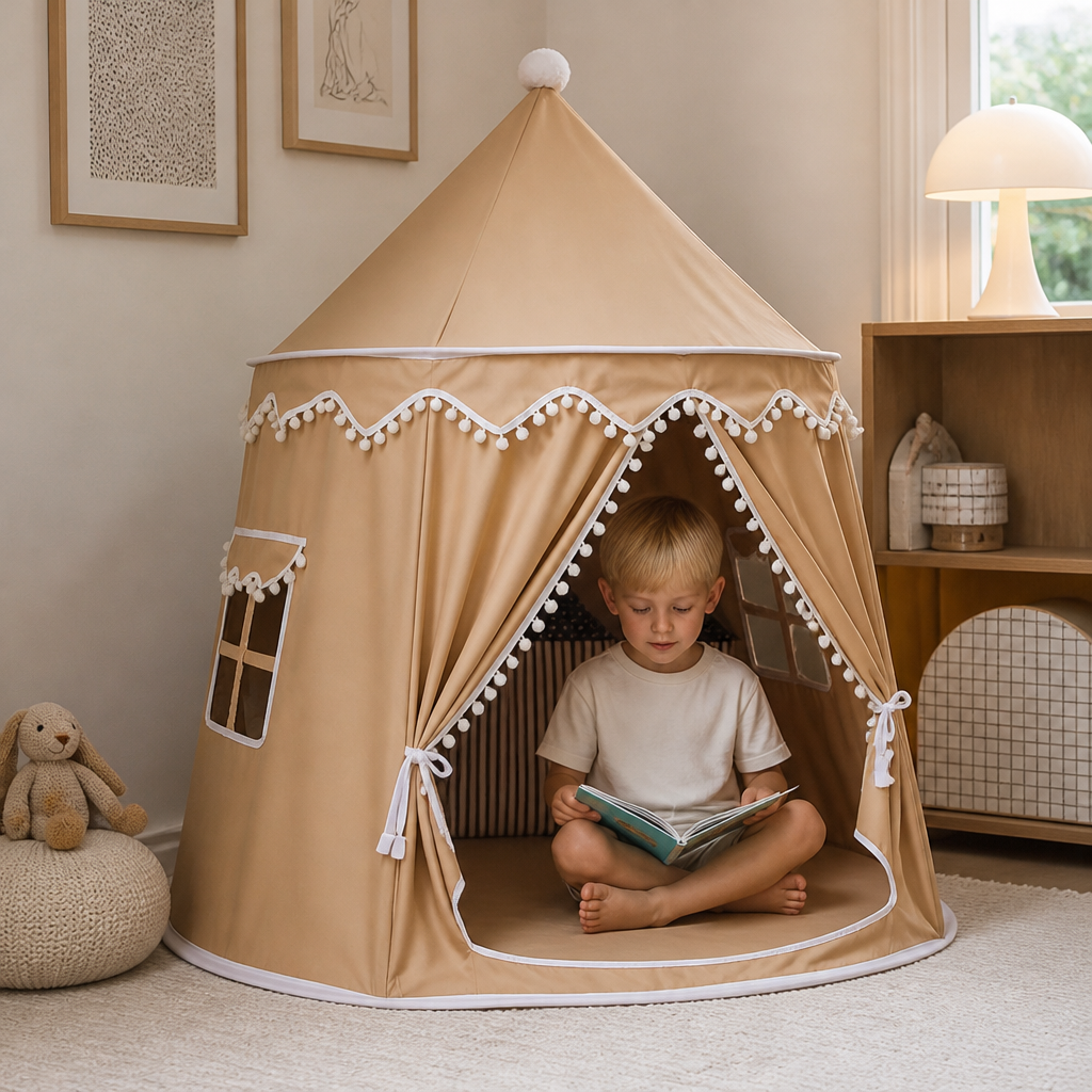 Kids' Indoor Play Tent with Pom-Pom Trim for Reading and Play