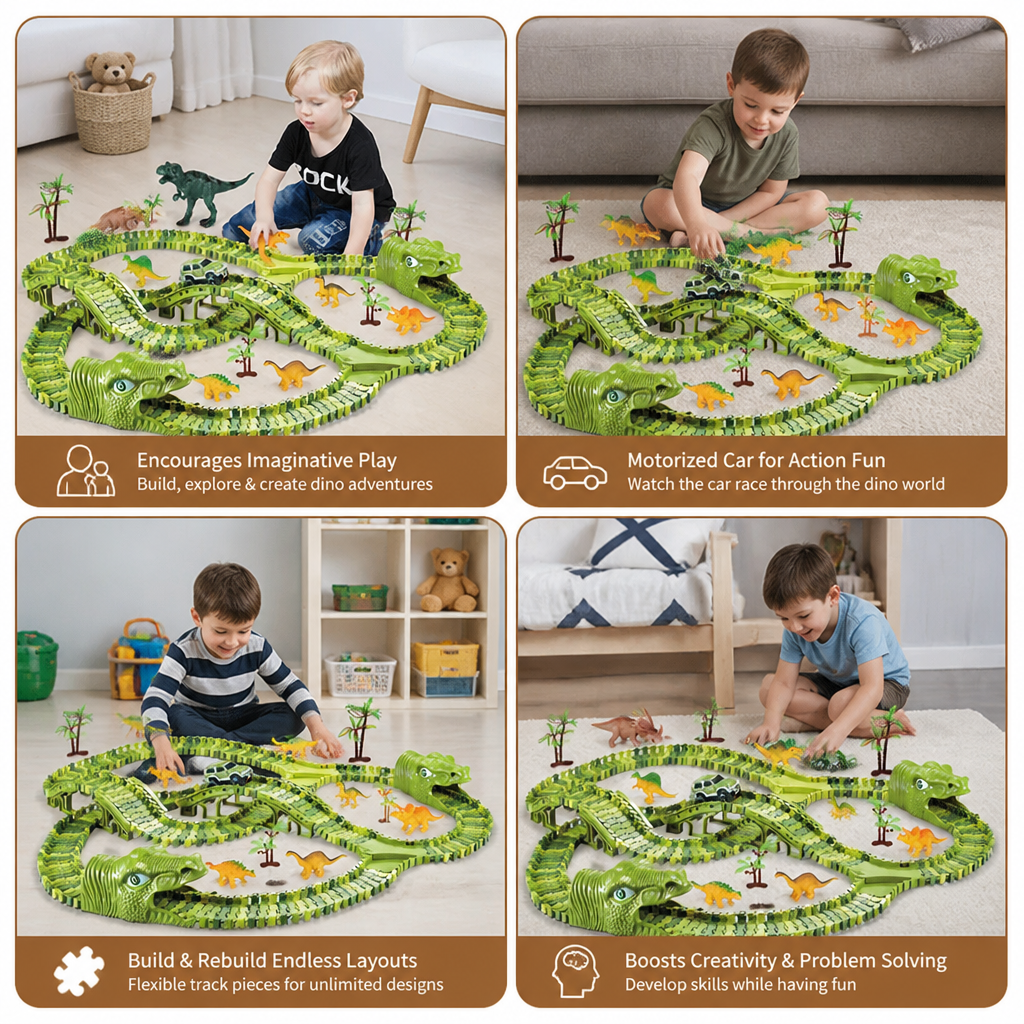 Dinosaur Race Track Set with Flexible Tracks and Motorised Car