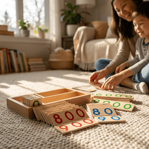 Wooden Montessori Number Cards for Early Math Learning, Counting & Number Recognition
