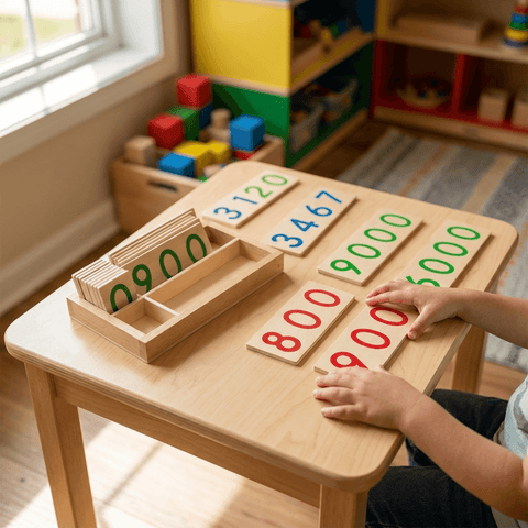 Wooden Montessori Number Cards for Early Math Learning, Counting & Number Recognition