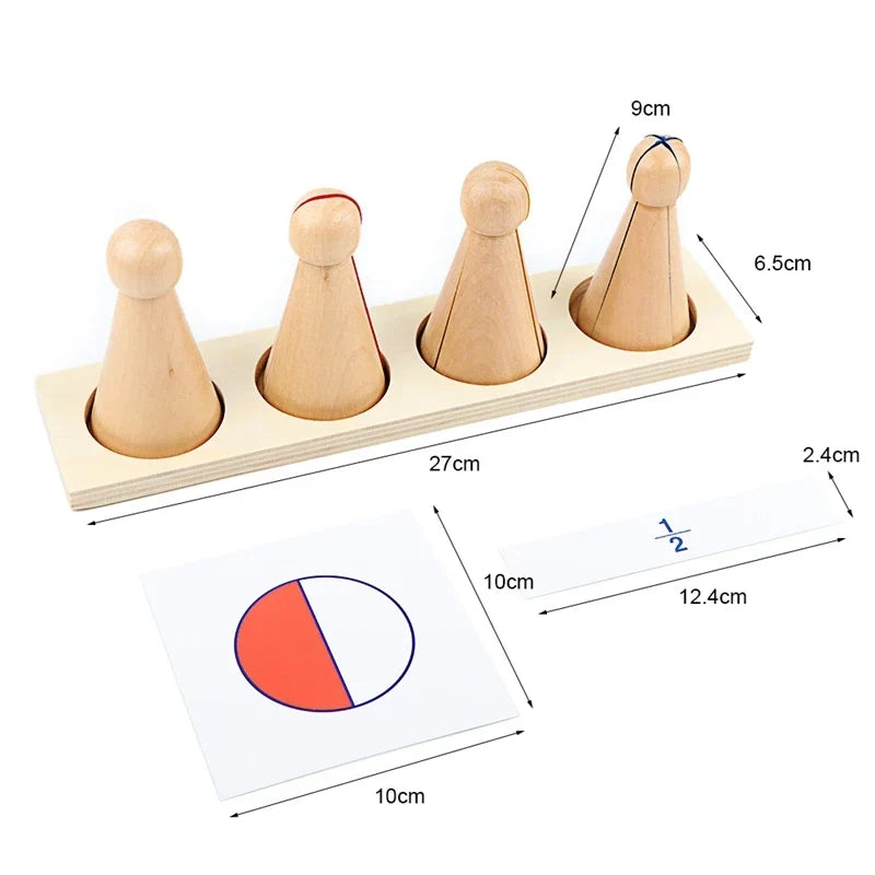 Wooden Montessori Fraction Skittles with Stand and Cards