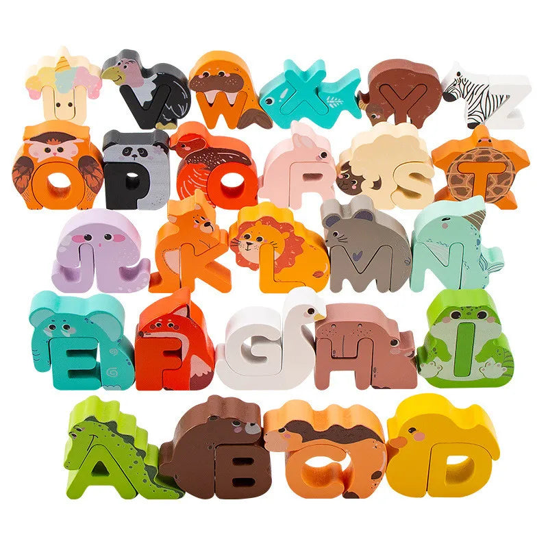 Creative Wooden Alphabet Puzzle with 26 Animal-Shaped Letters