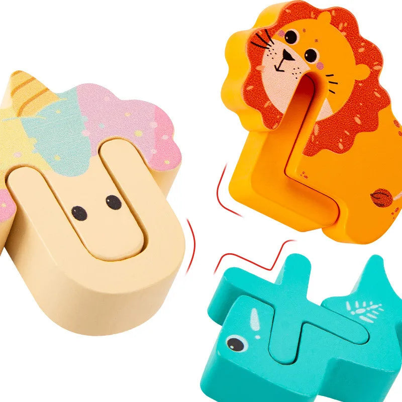 Creative Wooden Alphabet Puzzle with 26 Animal-Shaped Letters