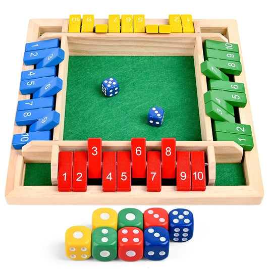 Shut the Box Wooden Dice Game for 2–4 Players