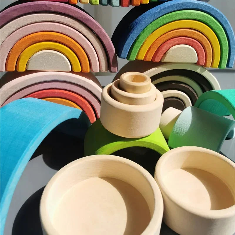 Linden Wood Stacking Toys with Arches, Bowls and Figures