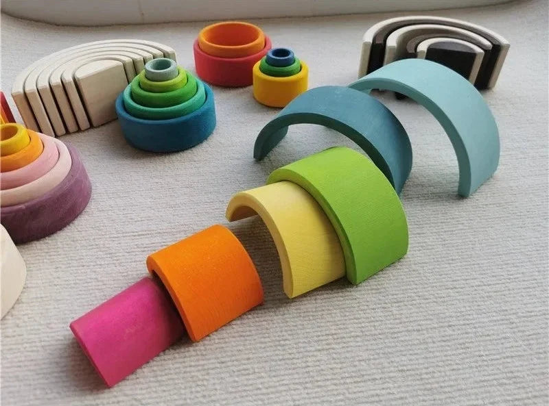 Linden Wood Stacking Toys with Arches, Bowls and Figures