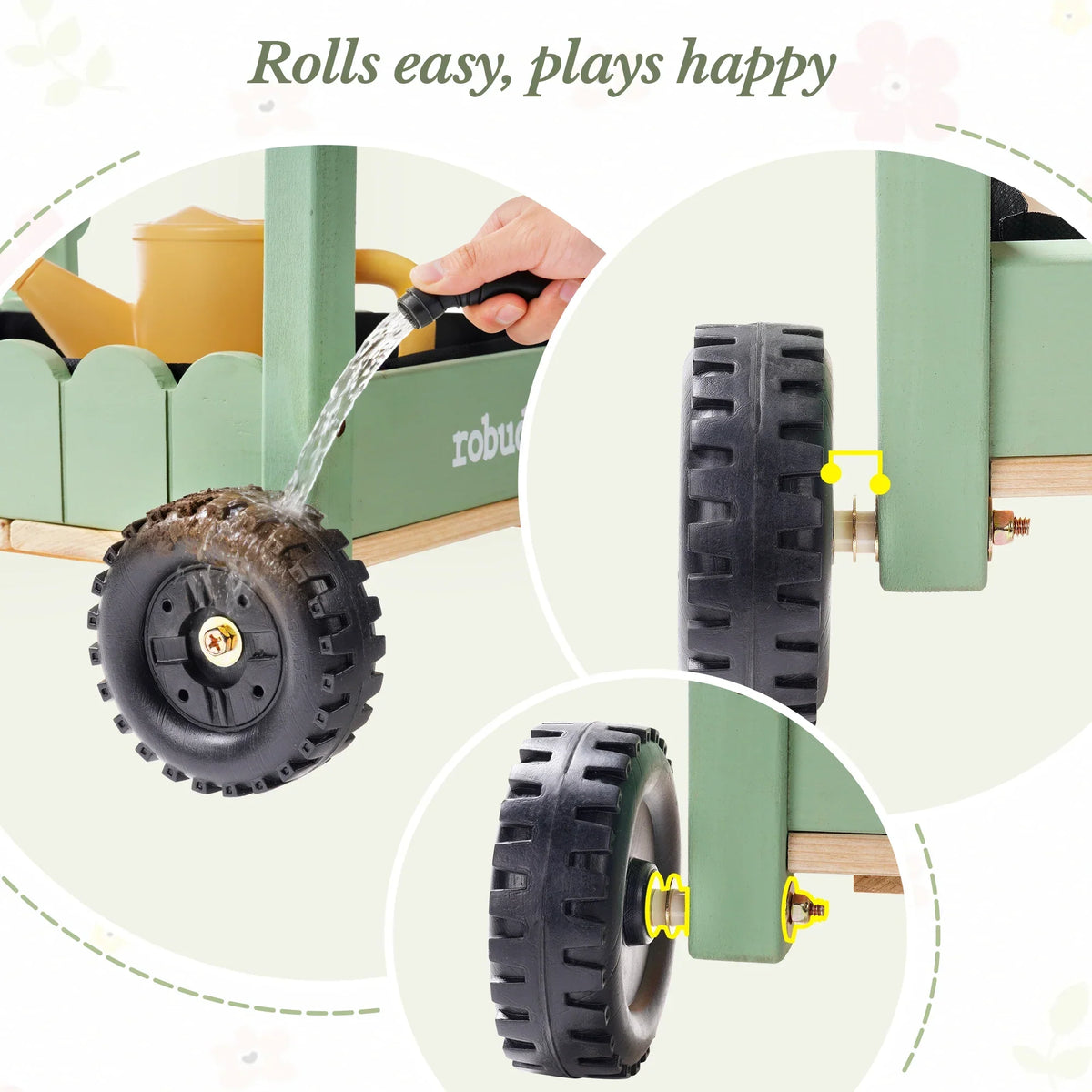 Kids’ Wooden Garden Cart with Adjustable Height, Tools and Planters