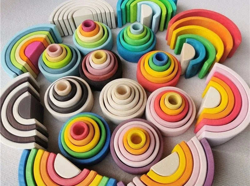 Linden Wood Stacking Toys with Arches, Bowls and Figures