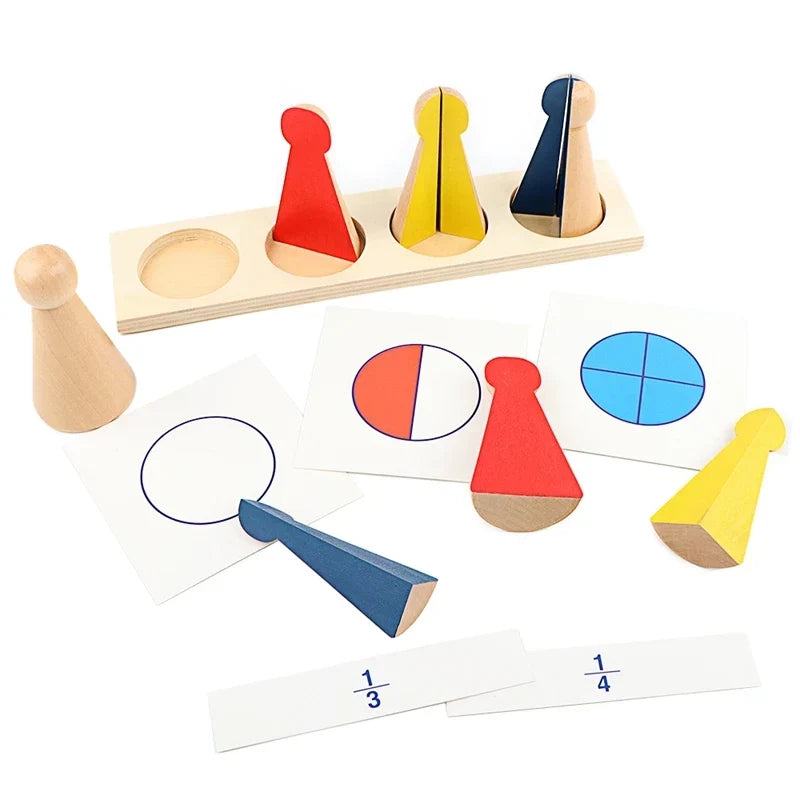 Wooden Montessori Fraction Skittles with Stand and Cards