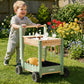 Kids’ Wooden Garden Cart with Adjustable Height, Tools and Planters
