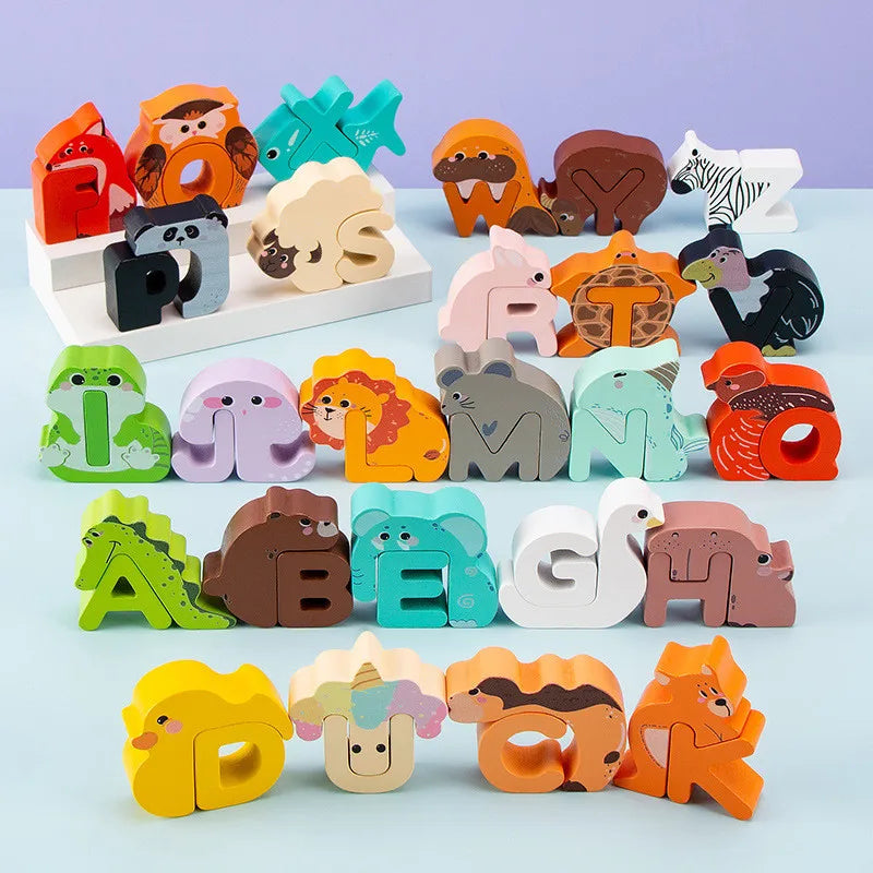 Creative Wooden Alphabet Puzzle with 26 Animal-Shaped Letters