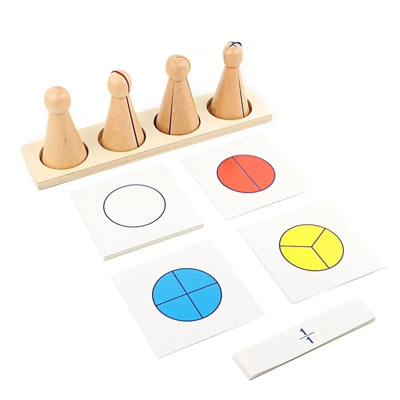 Wooden Montessori Fraction Skittles with Stand and Cards