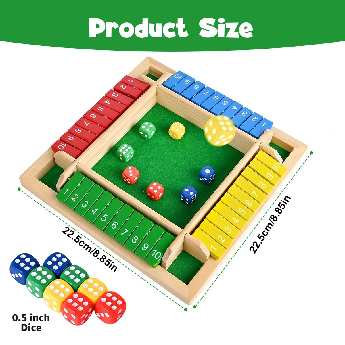 Shut the Box Wooden Dice Game for 2–4 Players