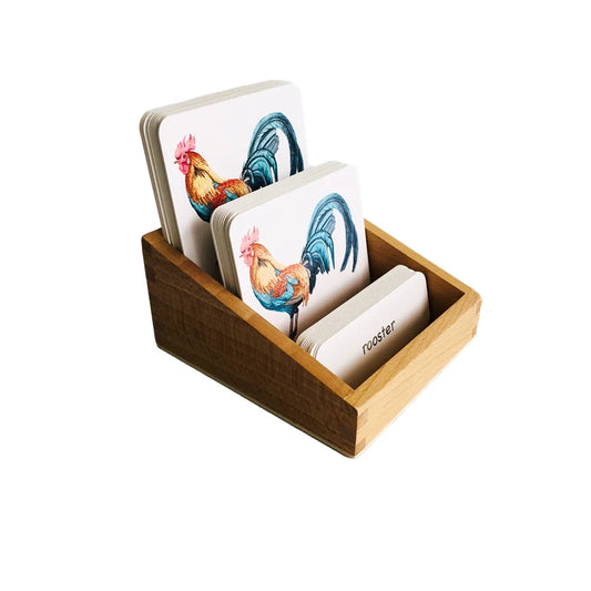 Montessori Farm Animal 3-Part Cards with Bamboo Tray
