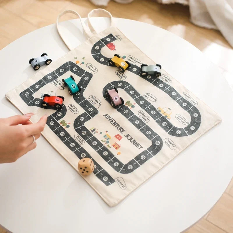 Children’s Traffic Game with Road Map and Wooden Cars