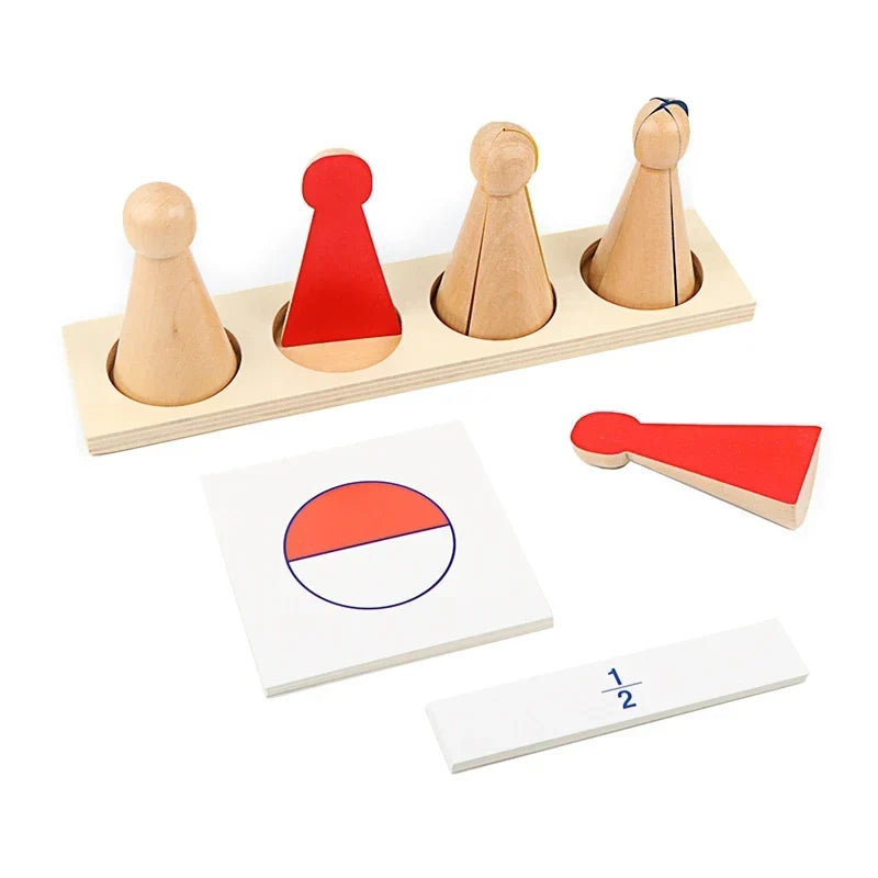 Wooden Montessori Fraction Skittles with Stand and Cards