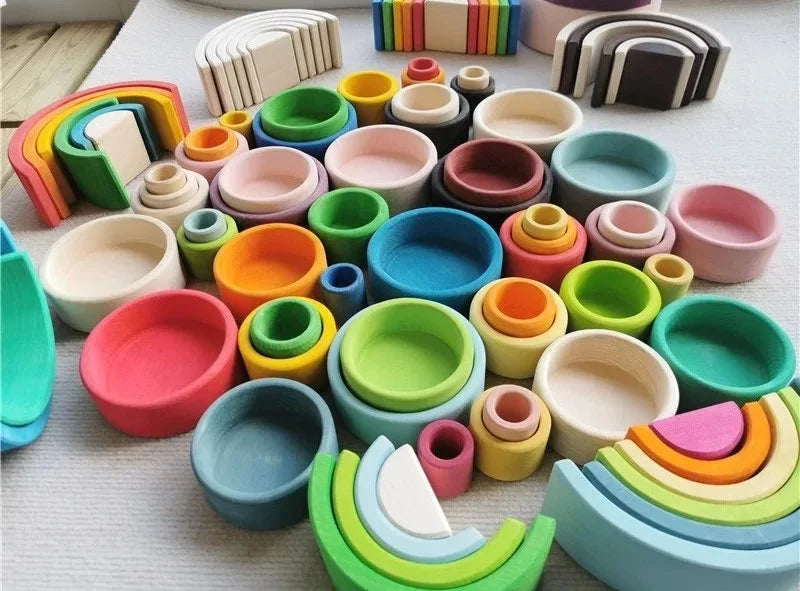 Linden Wood Stacking Toys with Arches, Bowls and Figures