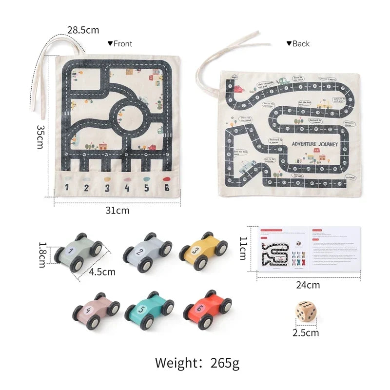 Children’s Traffic Game with Road Map and Wooden Cars