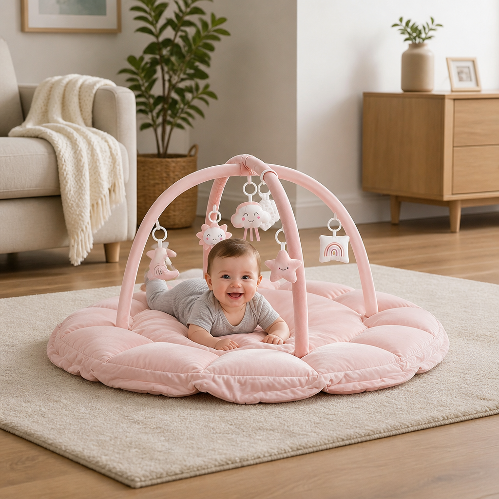 5-in-1 Padded Baby Play Mat with Activity Arch and 5 Hanging Toys