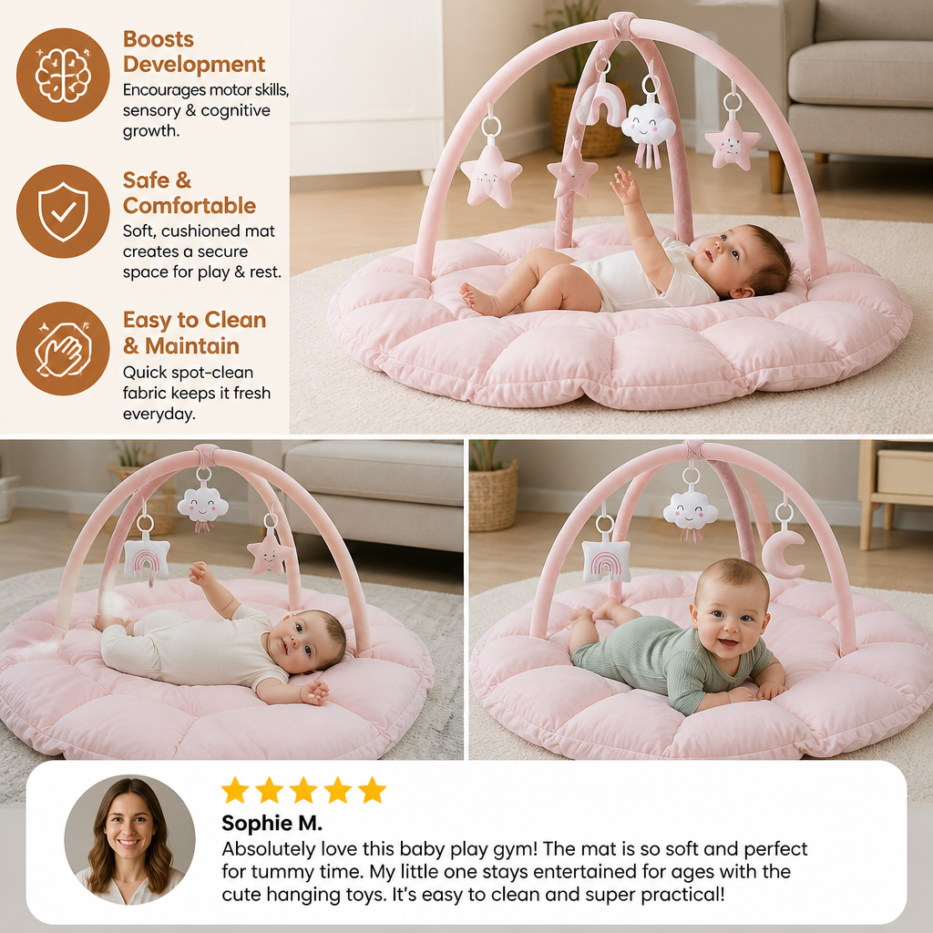 5-in-1 Padded Baby Play Mat with Activity Arch and 5 Hanging Toys