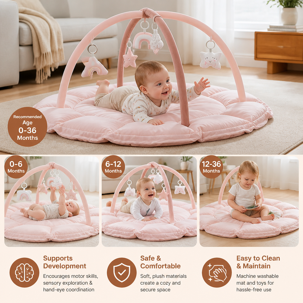 5-in-1 Padded Baby Play Mat with Activity Arch and 5 Hanging Toys