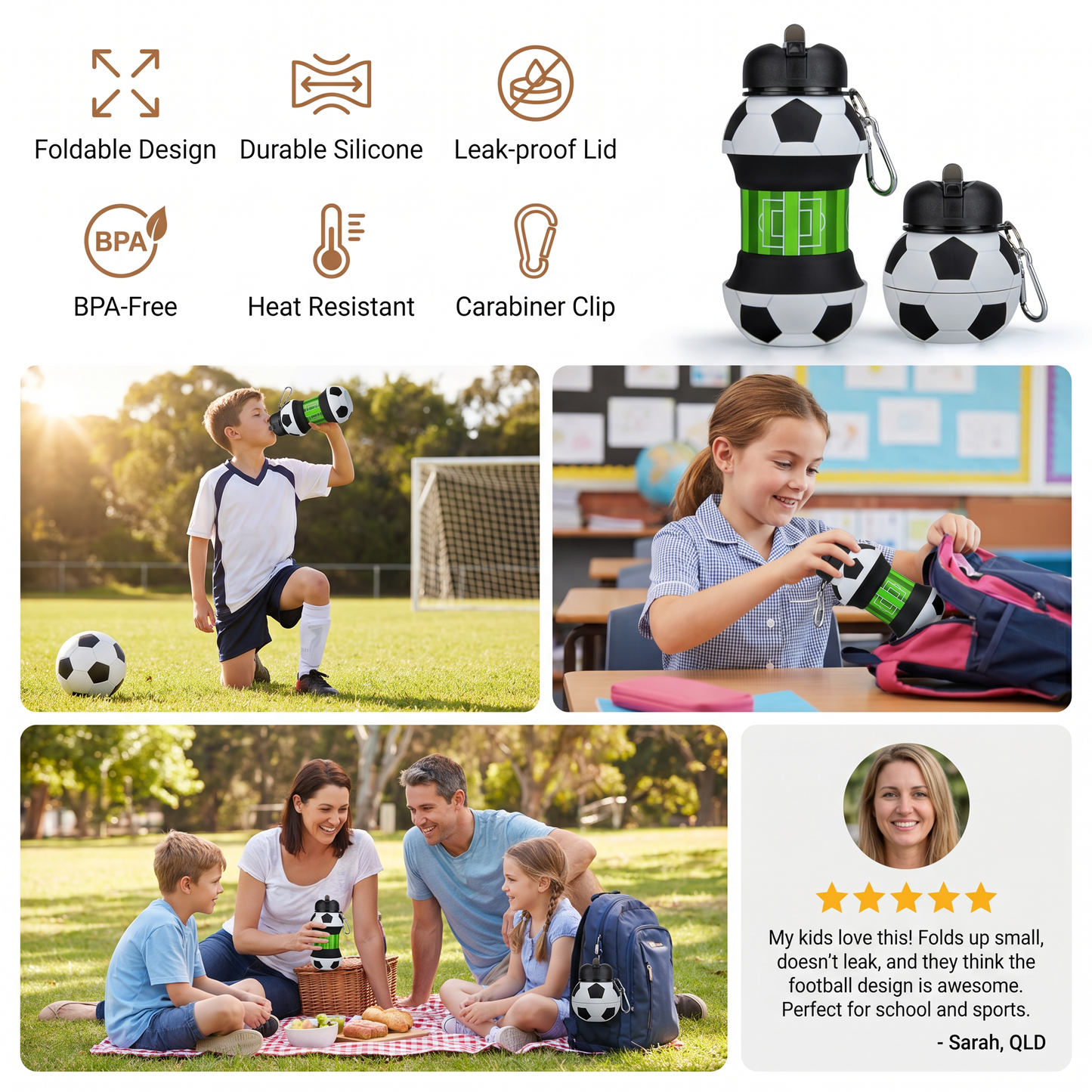 Foldable Silicone Football Water Bottle