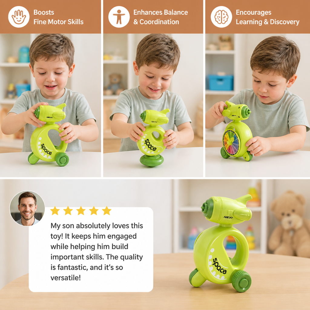 5-in-1 spinning, balancing and stacking activity toy