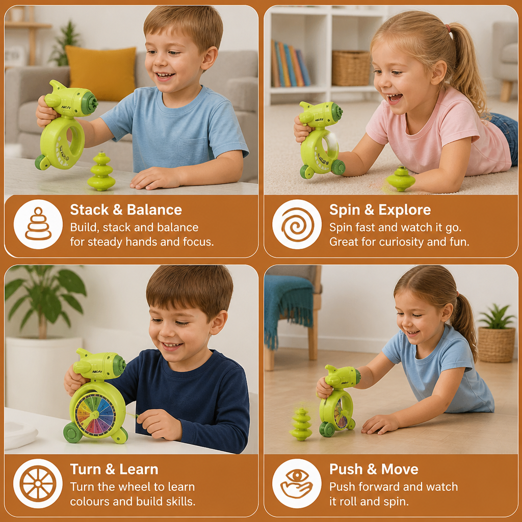 5-in-1 spinning, balancing and stacking activity toy