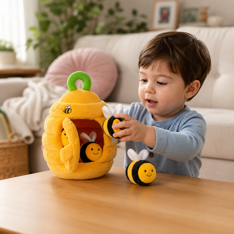 Baby Sensory Activity Toy Plush Bee Rattle for Newborns, Grasping & Early Development