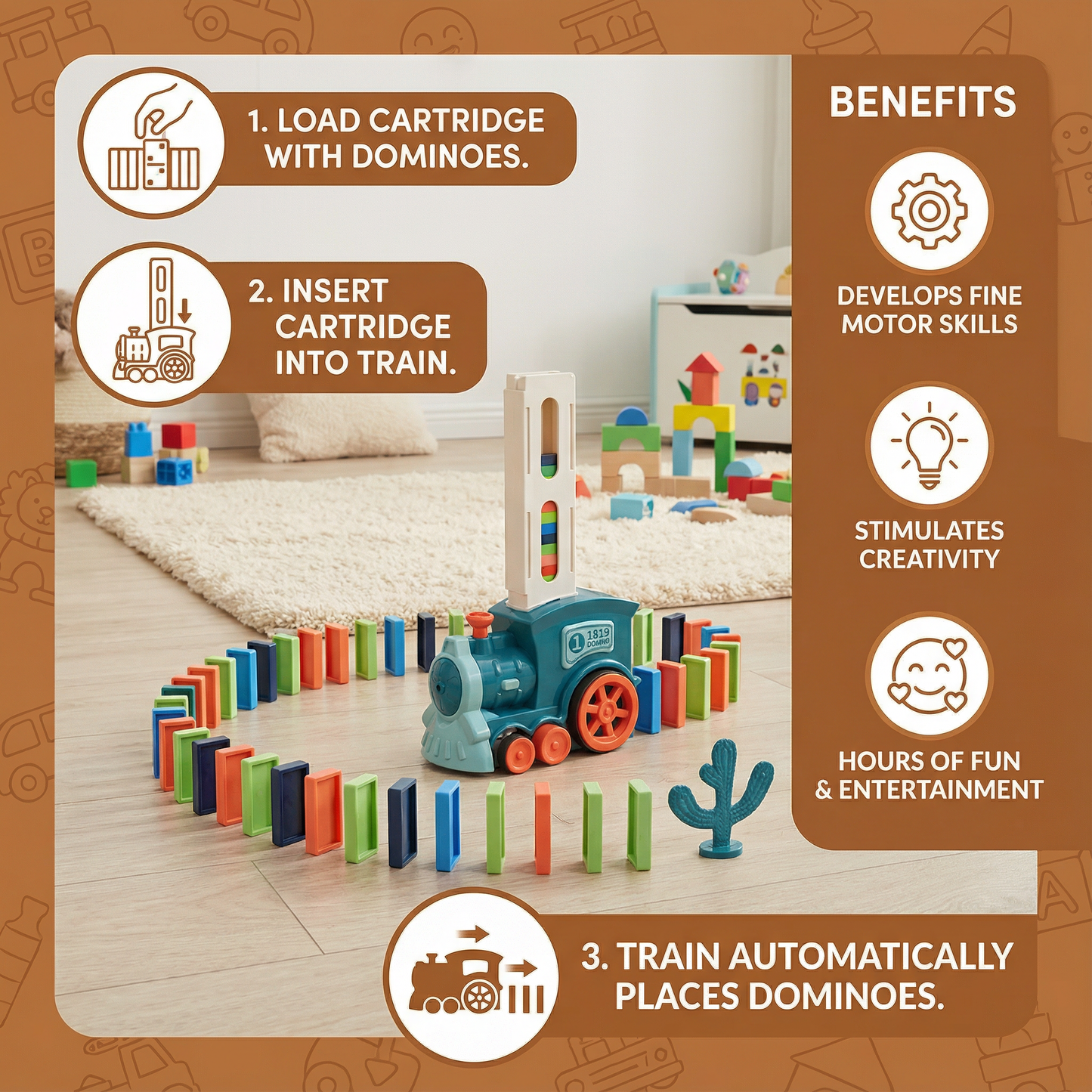 Automatic Domino Train Set for Kids