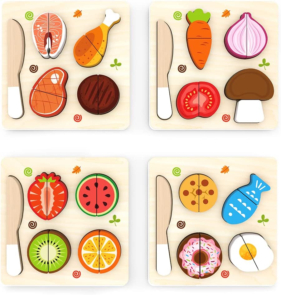 Montessori Wooden Food Cutting Puzzle (4 pack)