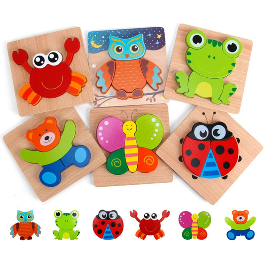 Montessori Puzzles 6 Pack - Eco-Friendly Wooden Puzzles